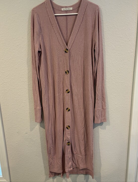 Free People Sweaters - We The Free By Free People Pink Ribbed Button Up Cardigan Duster Sweater Size L